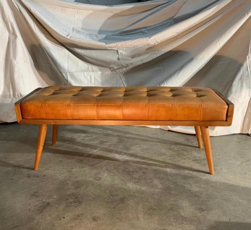 Lounge Bench (Leather) *Small Cracks on Teak
