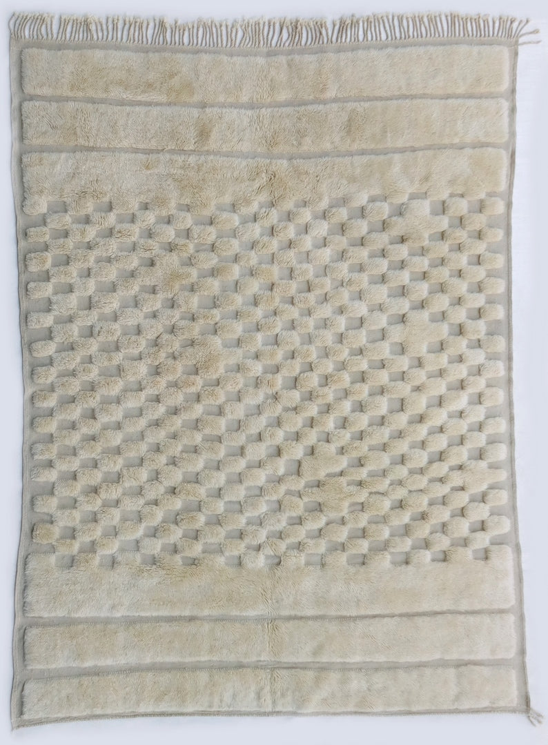 Abstract White Check Moroccan Rug