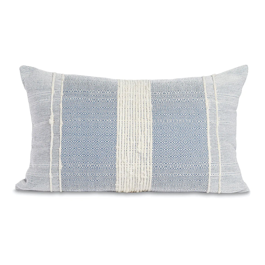 Blue with Ivory Stripes Bogota Lumbar Pillow