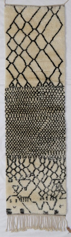Morrocan Black & White Berber Runner, Flatweave (10.4'x3')