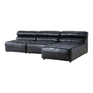 Leather Slipper Modular Sofa- Black