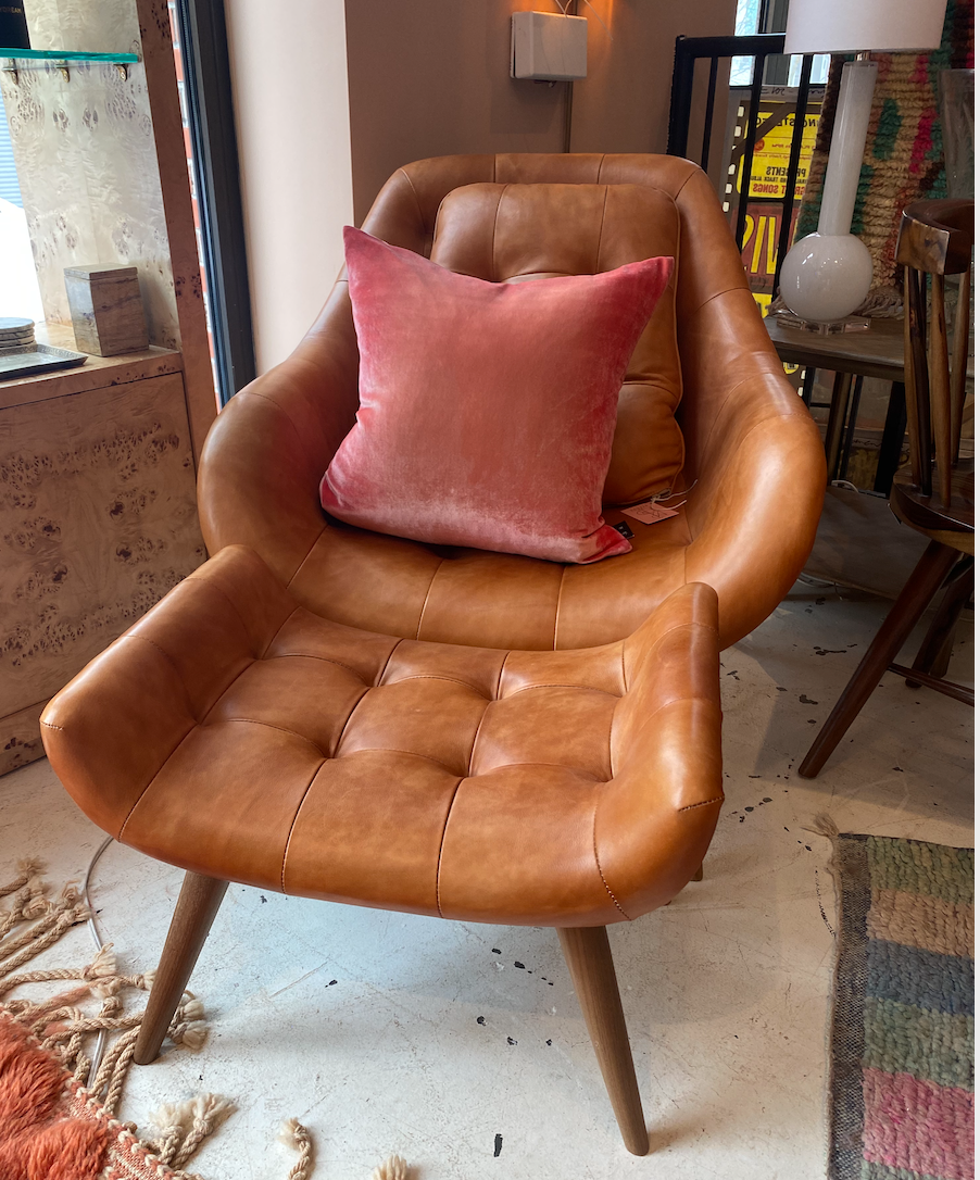 Leather Bucket Chair and Ottoman