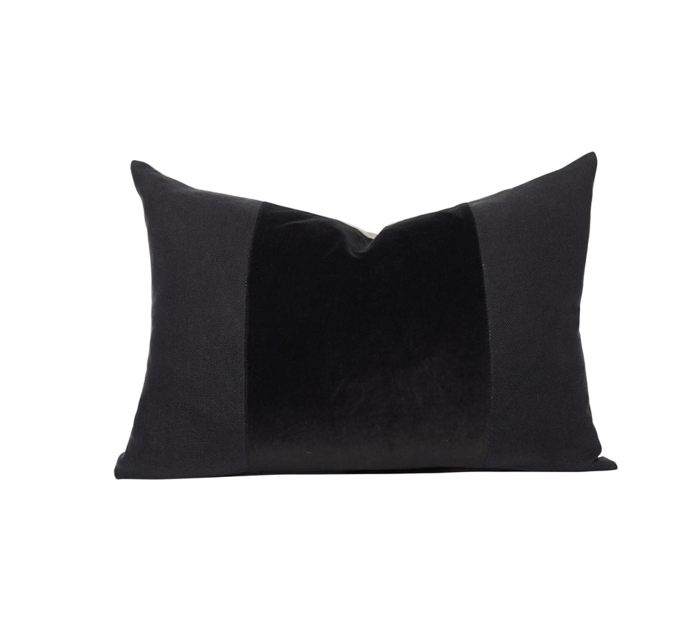 Black Velvet Two Tone Small Lumbar Pillow
