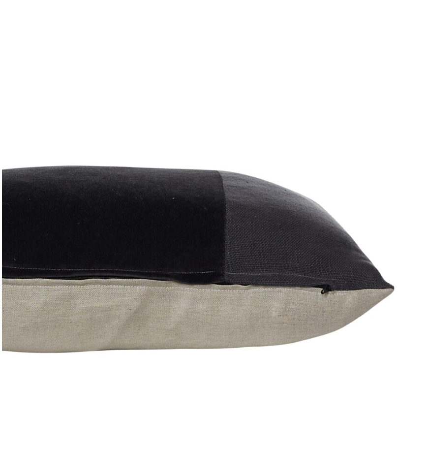 Black Velvet Two Tone Small Lumbar Pillow